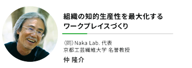 "組織の知的生産性を最大化する ワークプレイスづくり""（同）Naka Lab.　代表 京都工芸繊維大学　名誉教授"仲 隆介