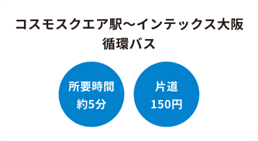 コスモスクエア駅～インテックス大阪 循環バス　所要時間 約5分　片道 150円