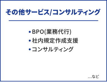 その他サービス/コンサルティング　・BPO(業務代行)・社内規定作成支援・コンサルティング　…など