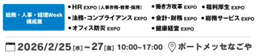本展を構成する9展：働き方改革EXPO、HR EXPO（人事労務・教育・採用）、福利厚生EXPO、会計・財務EXPO、法務・コンプライアンスEXPO、オフィス防災EXPO、総務サービスEXPO、ワークプレイス改革EXPO、健康経営EXPO