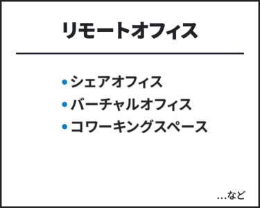 リモートオフィス　・シェアオフィス ・バーチャルオフィス ・コワーキングスペース 　　　…など