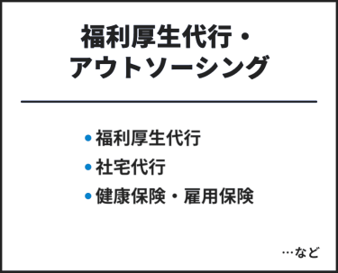 福利厚生代行・アウトソーシング　・福利厚生代行・社宅代行・健康保険・雇用保険　…など