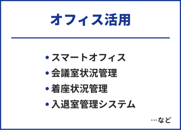 オフィス活用　・スマートオフィス・会議室状況管理・着座状況管理・入退室管理システム　…など