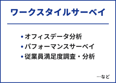 ワークスタイルサーベイ　・オフィスデータ分析・パフォーマンスサーベイ・従業員満足度調査・分析　…など