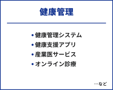 健康管理　・健康管理システム・健康支援アプリ・産業医サービス・オンライン診療　…など