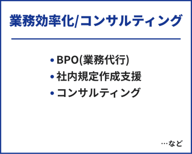 業務効率化/コンサルティング　・BPO(業務代行)・社内規定作成支援・コンサルティング　…など