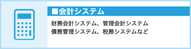 会計システム（財務会計システム、管理会計システム、債務管理システム、税務システムなど））