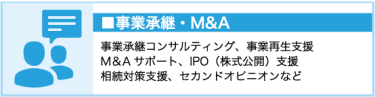 事業承継・M&A（事業承継コンサルティング、事業再生支援、M&Aサポート、IPO（株式公開）支援など）