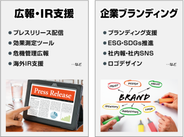 広報・IR支援（プレスリリース配信、広報支援など）・企業ブランディング（ESG・SDGs推進、社内報、社内SNSなど）